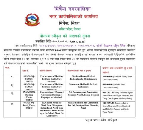 आशयको सूचना ।