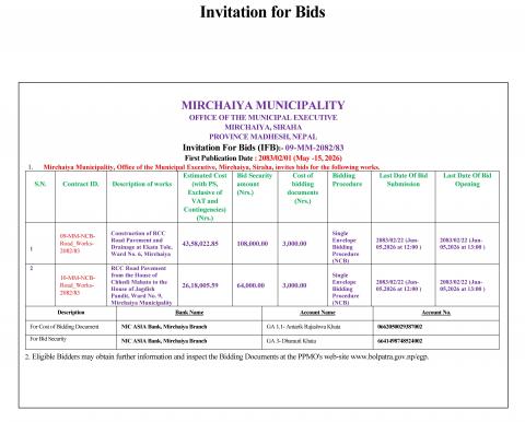 Invitation For Bids (IFB):-09-MM-2082/83