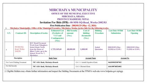 RCC Road PAyment work from chhaghare katari Road, North from the house of Bihari Yadav up to the School Ward No 07, Mirchaiya